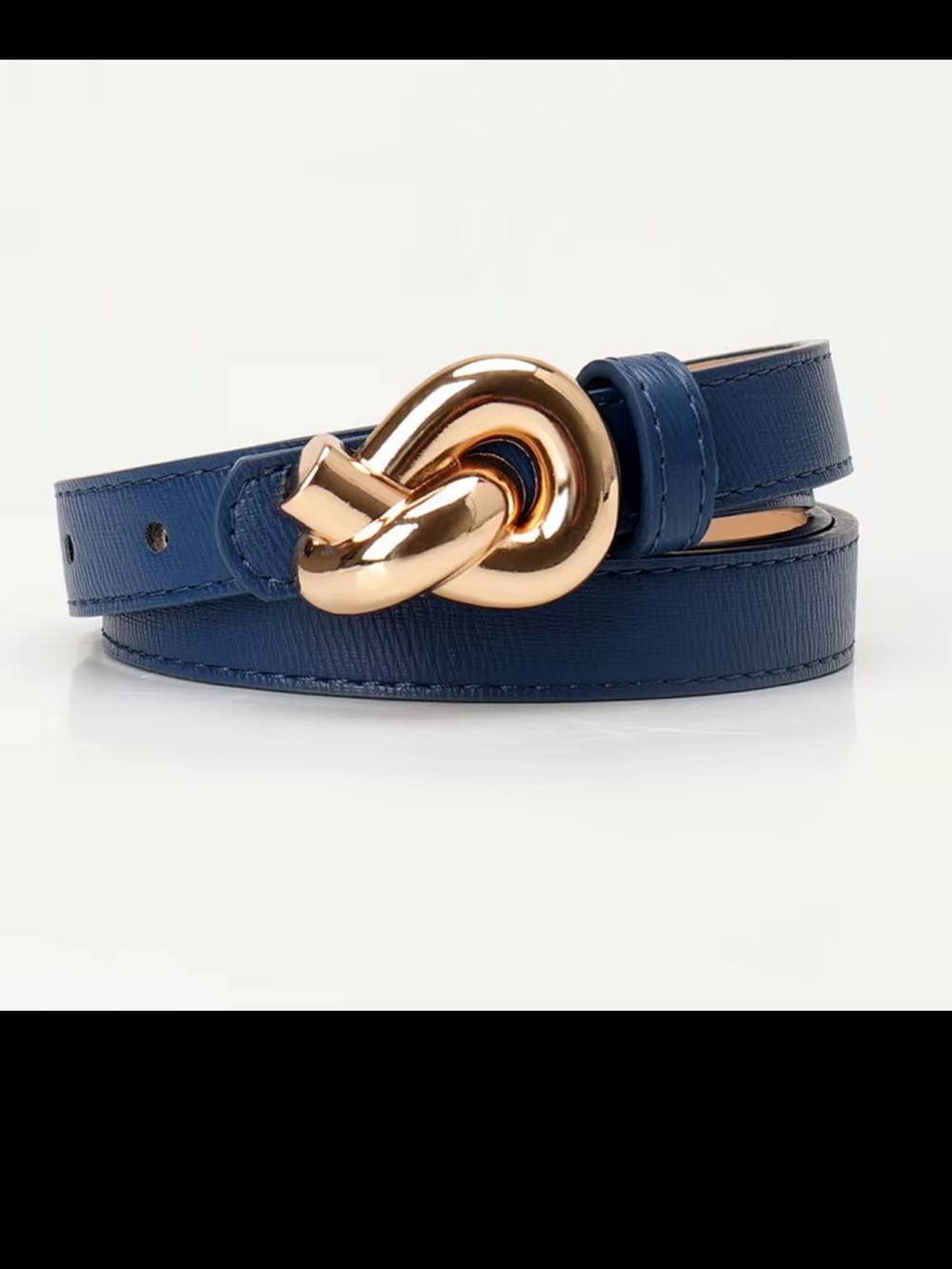 Women's Navy Leather Knot Buckle Belt - Unbranded